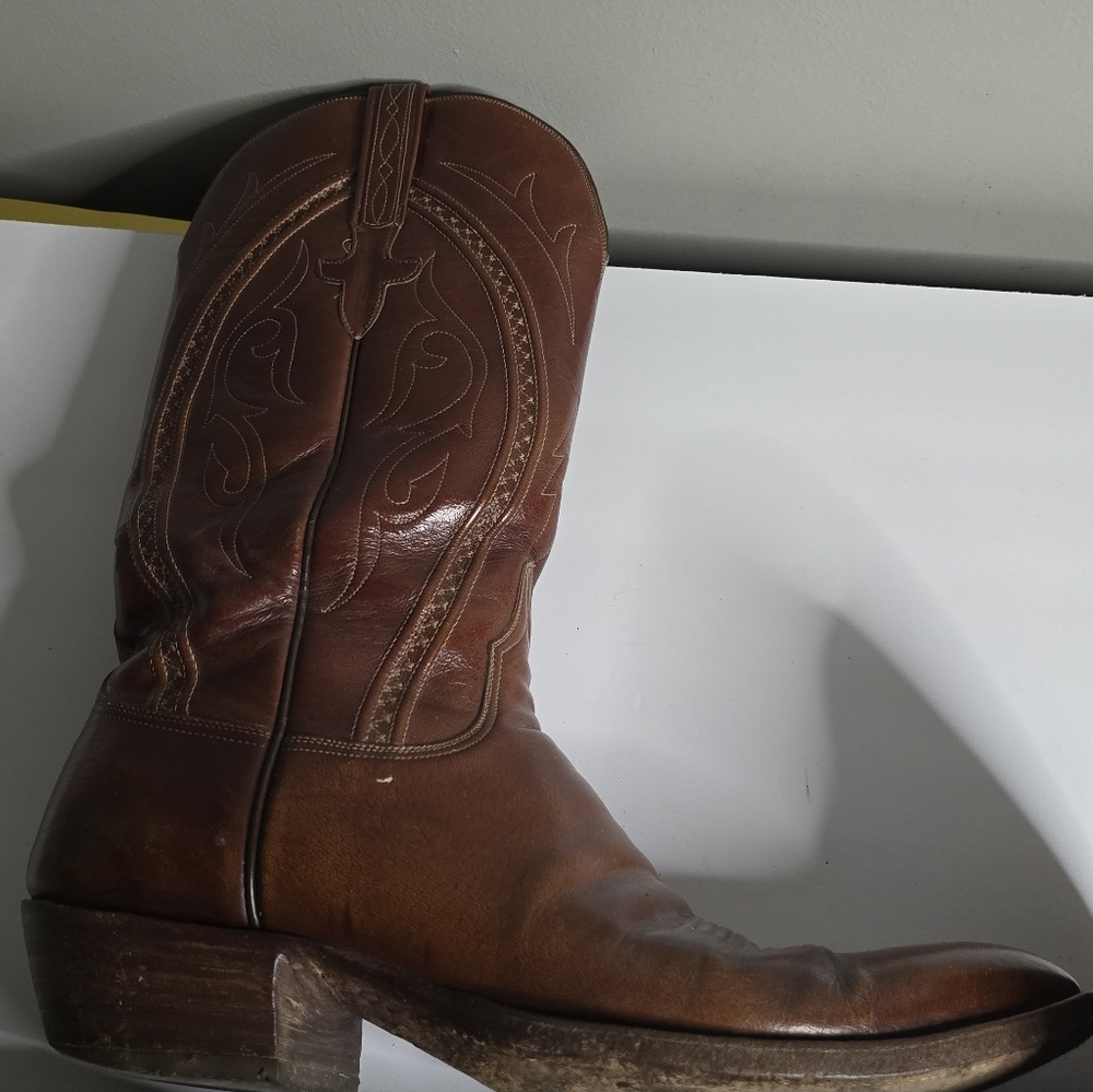 Lucchese Chestnut Brown Leather Western Cowboy Boots - Picture 10 of 15